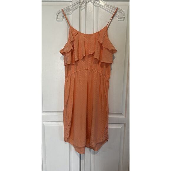 Rebecca Taylor Mini Dress 100% Silk Sleeveless Size 4 Peach Ruffles Beach Boho - Picture 4 of 9